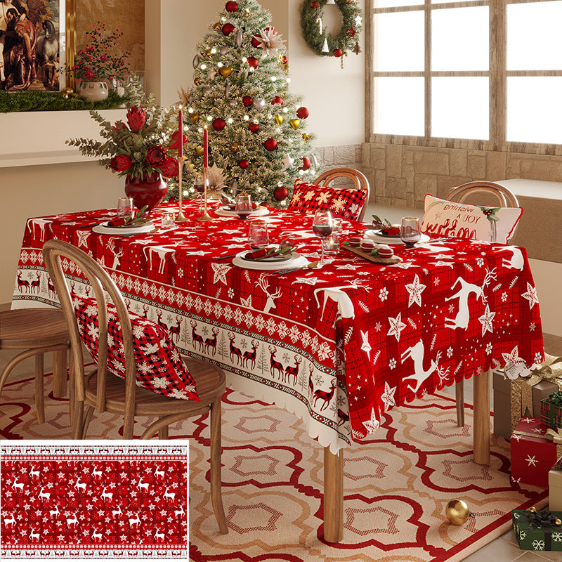 Christmas Reindeer Pattern Tablecloth - Festive Red Holiday Table Cover for Dining and Home Decor 140*180cm
