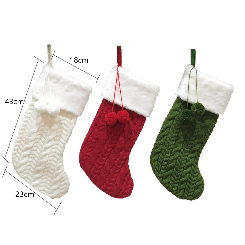 Green Large Cable Knit Christmas Stocking - Classic 43cm Holiday Decor for Fireplace Hanging