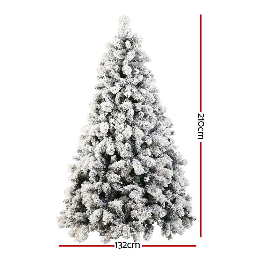 Jingle Jollys Snowy Christmas Tree 2.1M 7FT LED Lights Xmas Decorations Warm White