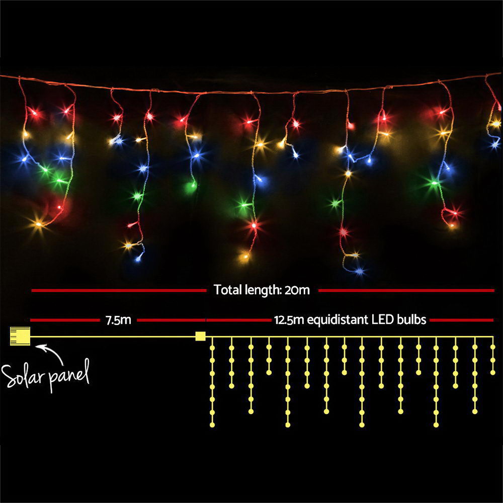 12.5M Christmas Lights Solar Icicle String Light Multi Colour Jingle Jollys