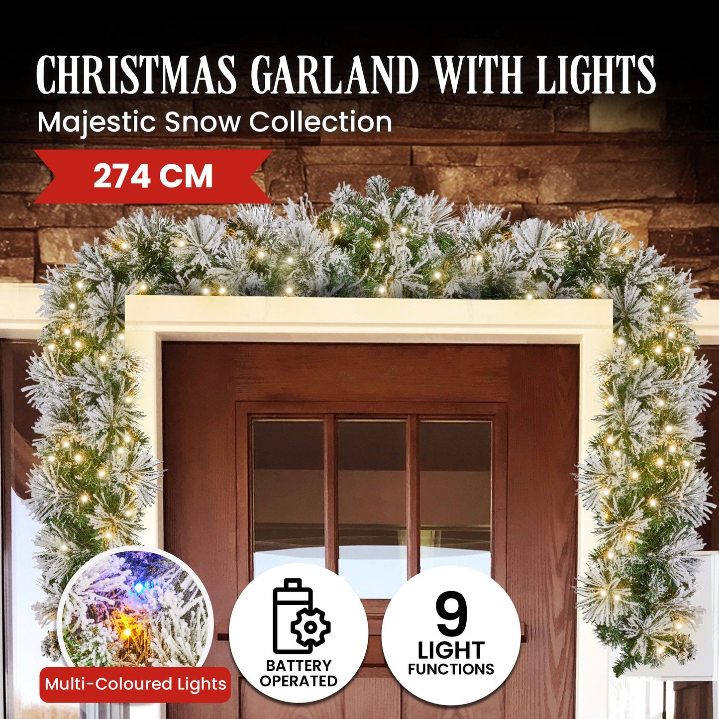 Christabelle 274cm Majestic Snow Prelit Christmas Garland