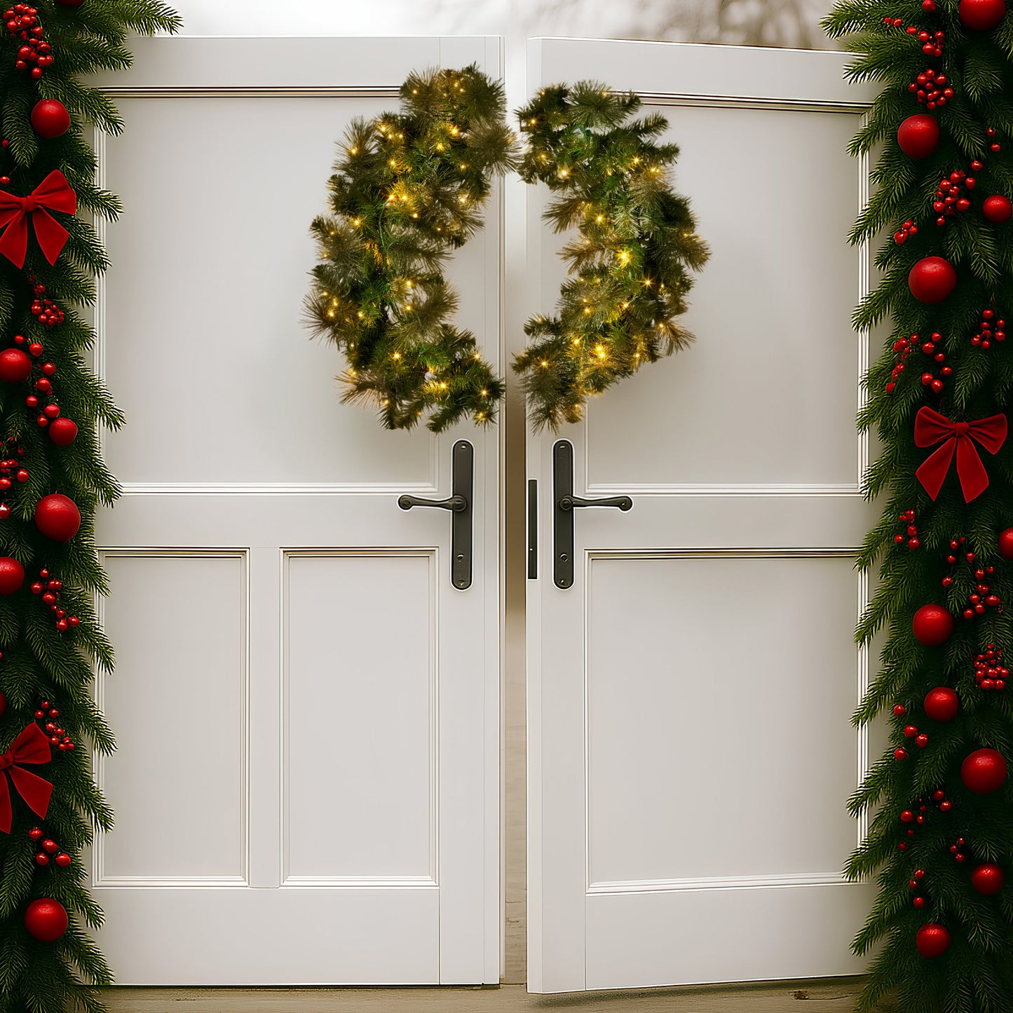 Christabelle 76cm Split Christmas Wreath with LED Lights for Double Front Doors Decoration