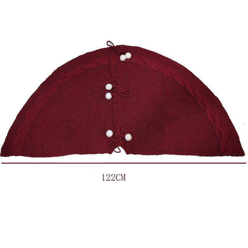 Festive Knit Christmas Tree Skirt - Acrylic Red Tree Mat with Pom-Poms 122cm