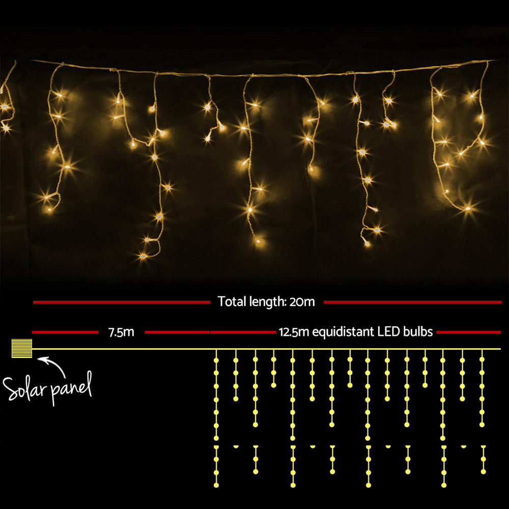 12.5M Christmas Lights Solar Icicle String Light Warm White Jingle Jollys